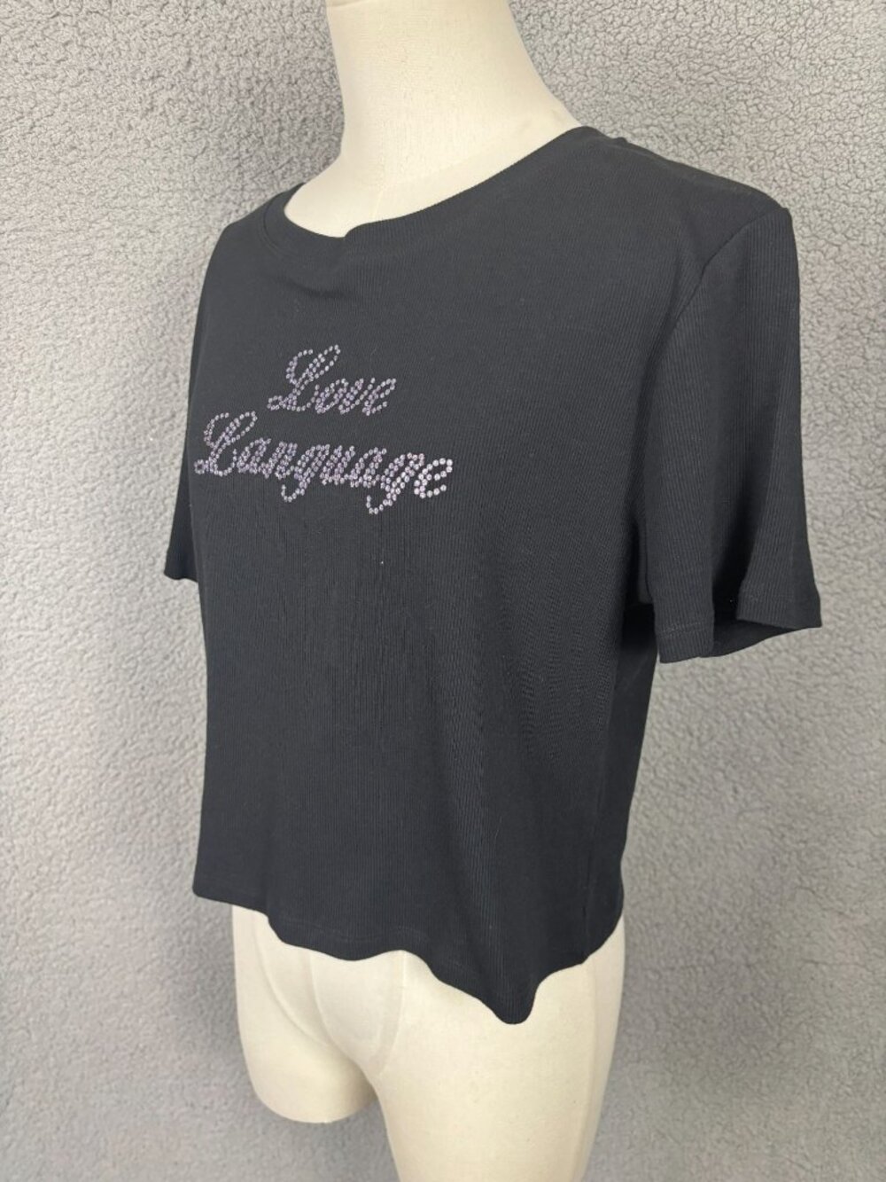 Grayson Threads Juniors' "Love Language" Black Cropped T-Shirt Size XL NWT's - Picture 4 of 8